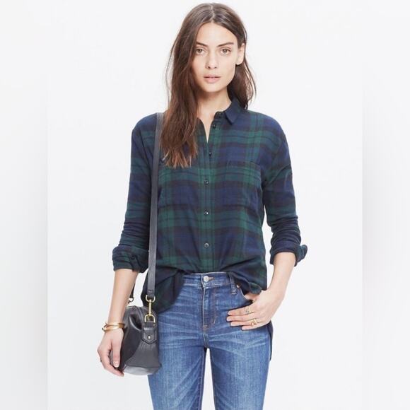 Madewell Oversized Boyshirt Dark Plaid Flannel Button Down Shirt - Picture 1 of 8